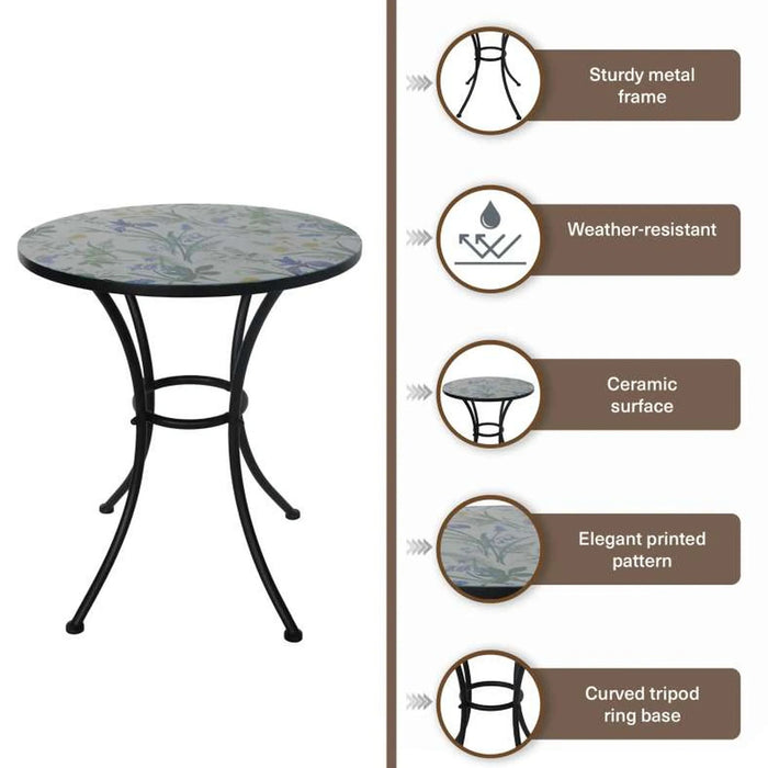 Mia Round Metal Printed Table -Black