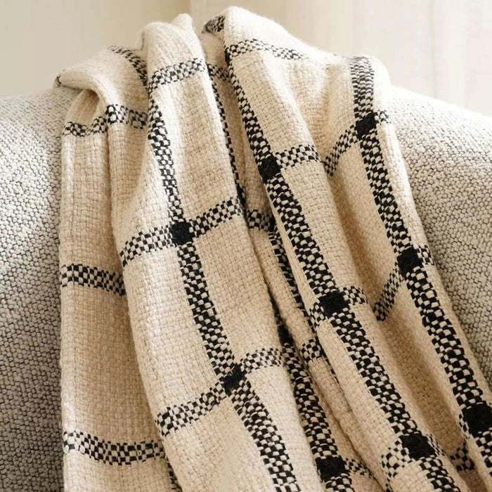 Miami Chunky Plaid Soft Throw With Fringes- 130X170Cm -Black Pan Home