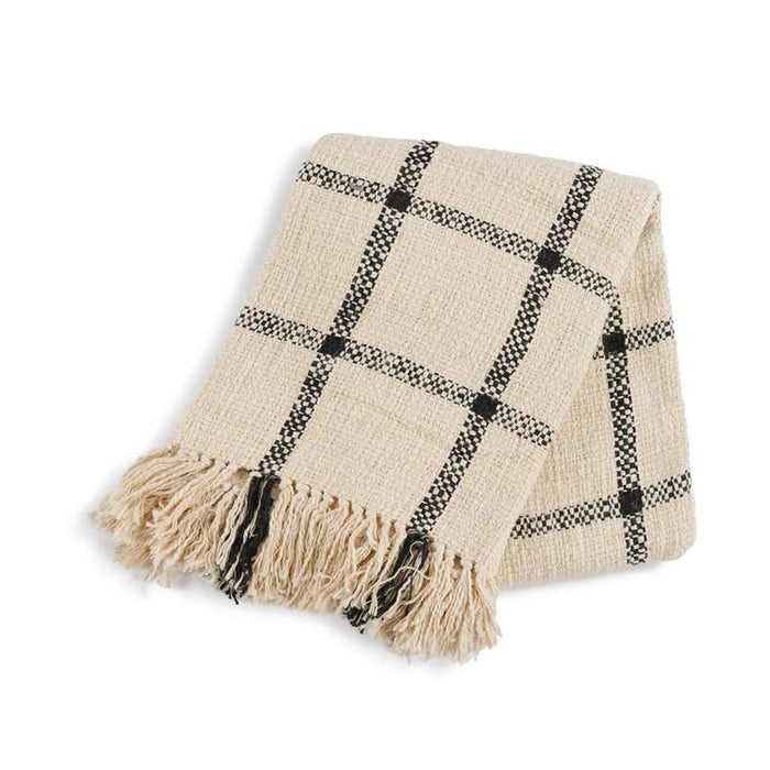 Miami Chunky Plaid Soft Throw With Fringes- 130X170Cm -Black Pan Home