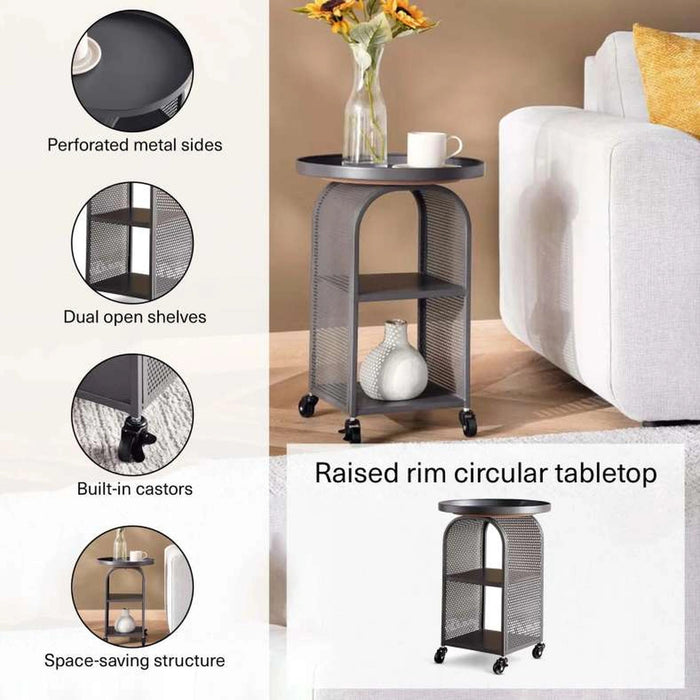 Michi End Table With 4 Wheel Metal Pan Home