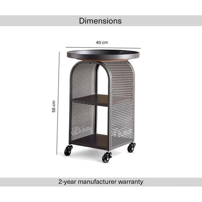 Michi End Table With 4 Wheel Metal Pan Home
