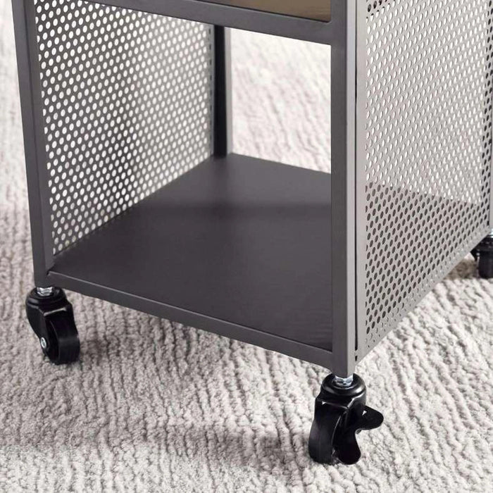 Michi End Table With 4 Wheel Metal Pan Home