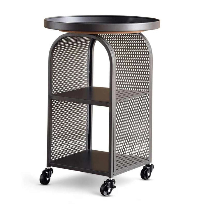 Michi End Table With 4 Wheel Metal Pan Home