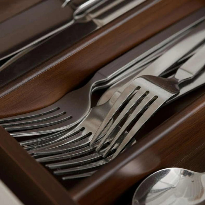 Mikasa Arlo 24-Piece Cutlery Set With Wooden Tray - Chrome Pan Home