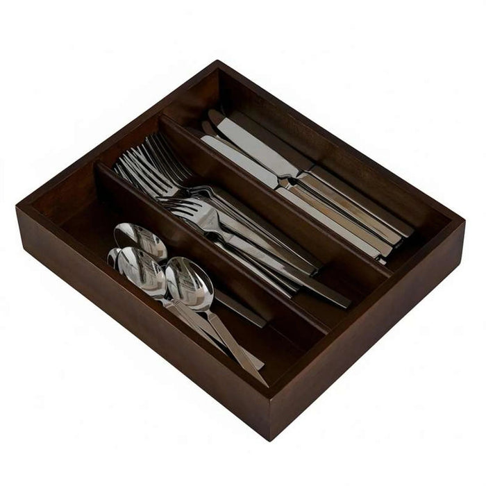Mikasa Arlo 24-Piece Cutlery Set With Wooden Tray - Chrome Pan Home