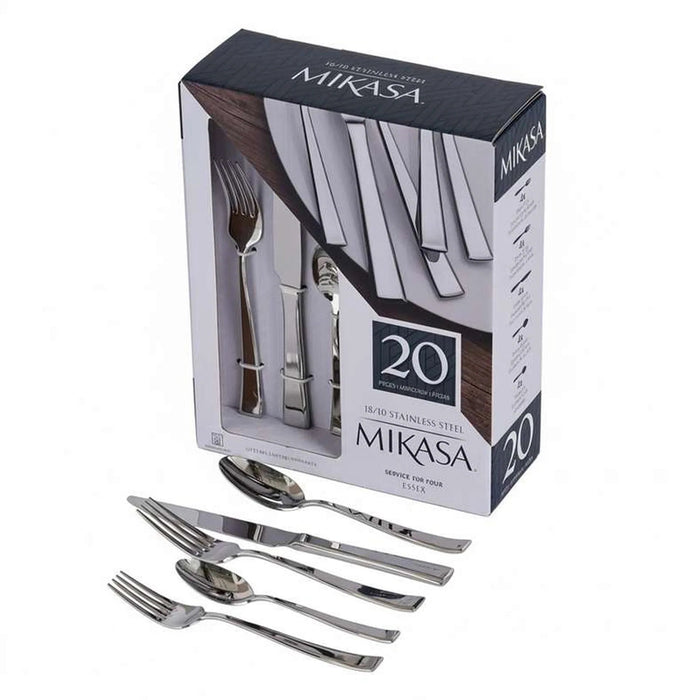 Mikasa Arlo 24-Piece Cutlery Set With Wooden Tray - Chrome Pan Home