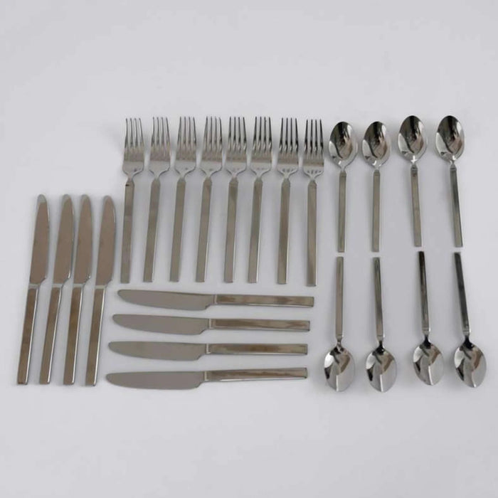 Mikasa Arlo 24-Piece Cutlery Set With Wooden Tray - Chrome Pan Home