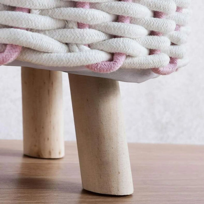 Milan Cable Knit Kids Foot Stool 30X29Cm -Pink