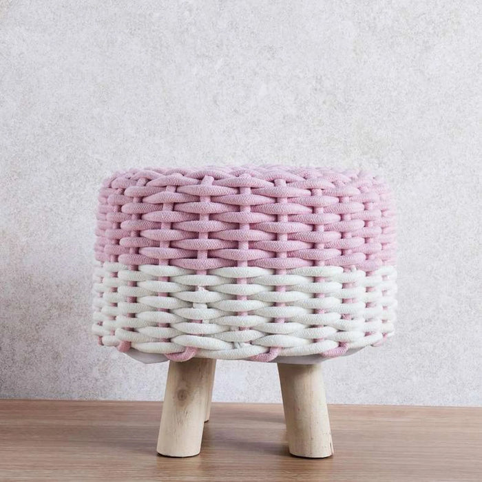 Milan Cable Knit Kids Foot Stool 30X29Cm -Pink