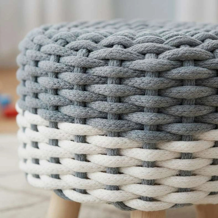 Milan Cable Knit Kids Foot Stool 30X29Cm - White/Grey