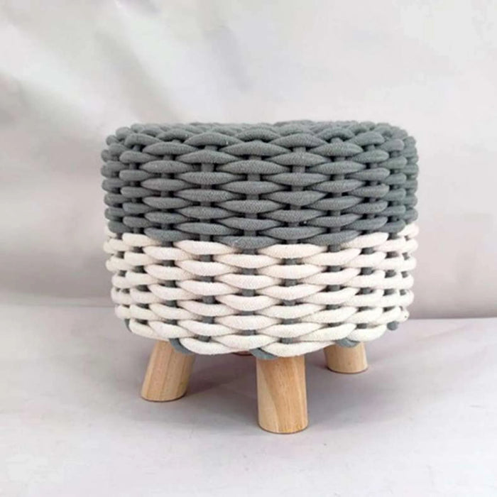 Milan Cable Knit Kids Foot Stool 30X29Cm - White/Grey