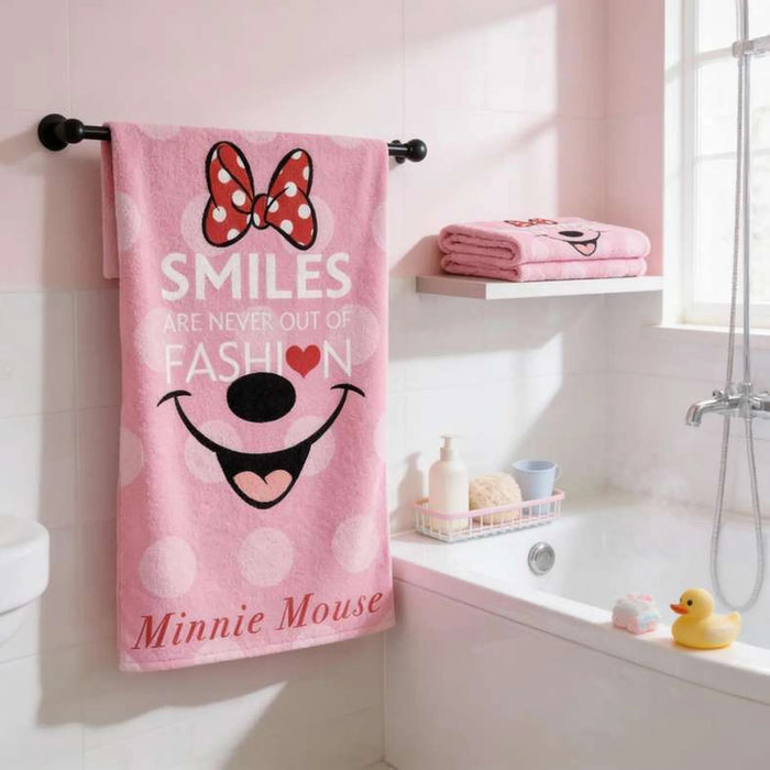 Minnie Mouse Smile Cotton Beach Towel 70X140 -Pink