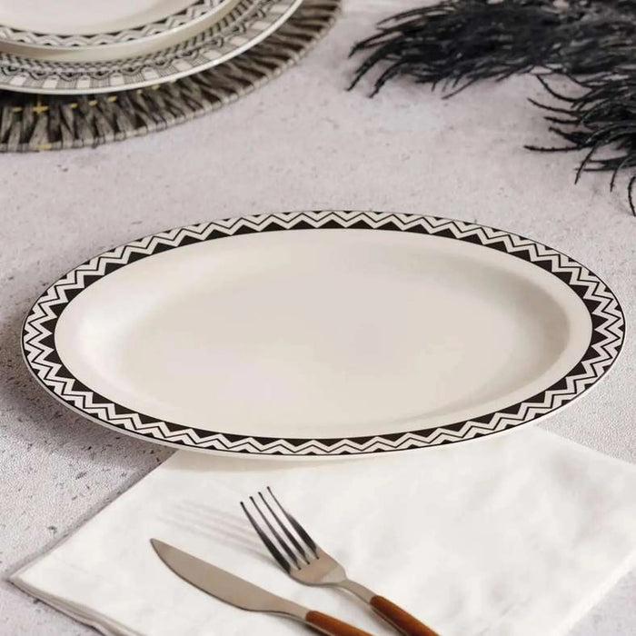 Mirage New Bone China Oval Platter 30X20.9X2.2Cm -Black & White