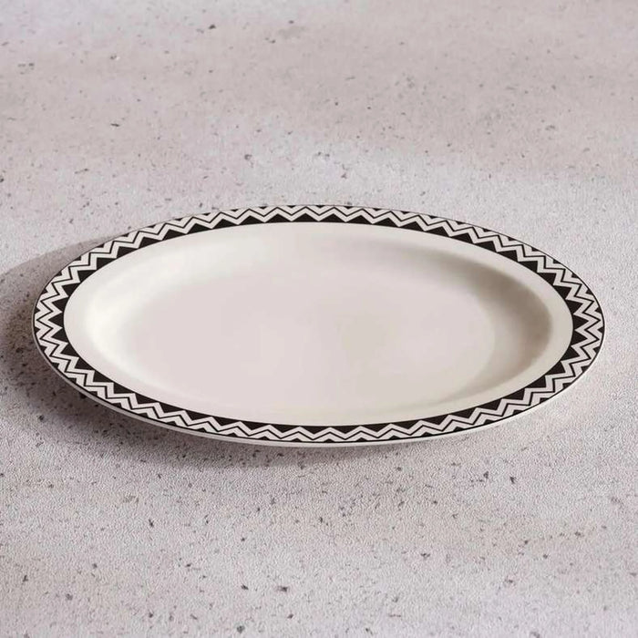 Mirage New Bone China Oval Platter 30X20.9X2.2Cm -Black & White
