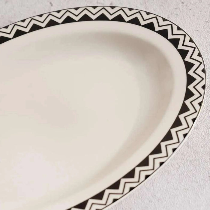 Mirage New Bone China Oval Platter 30X20.9X2.2Cm -Black & White