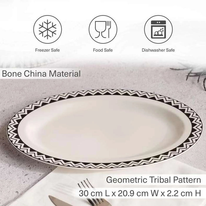 Mirage New Bone China Oval Platter 30X20.9X2.2Cm -Black & White