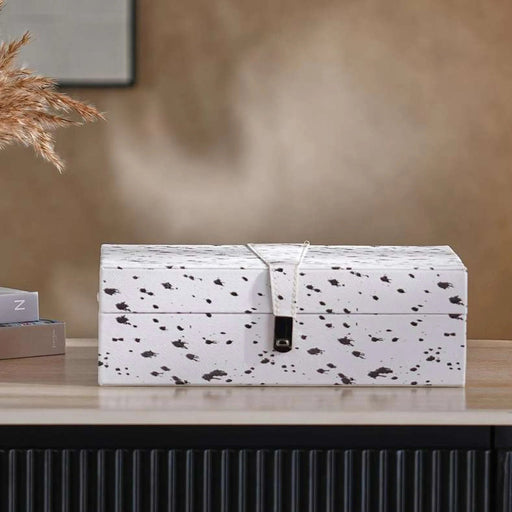 Mirage Pu Decor Box With Black Dots  26X16X8.6Cm- White Pan Home