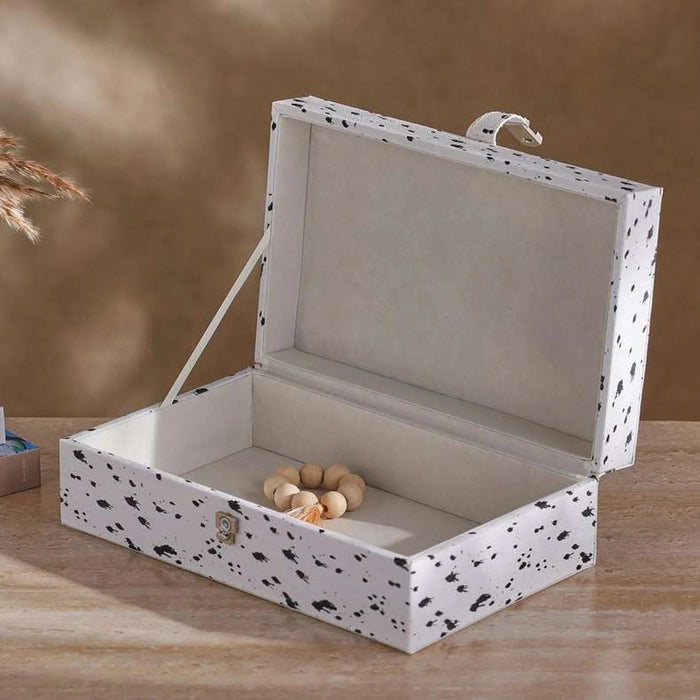 Mirage Pu Decor Box With Black Dots  26X16X8.6Cm- White Pan Home