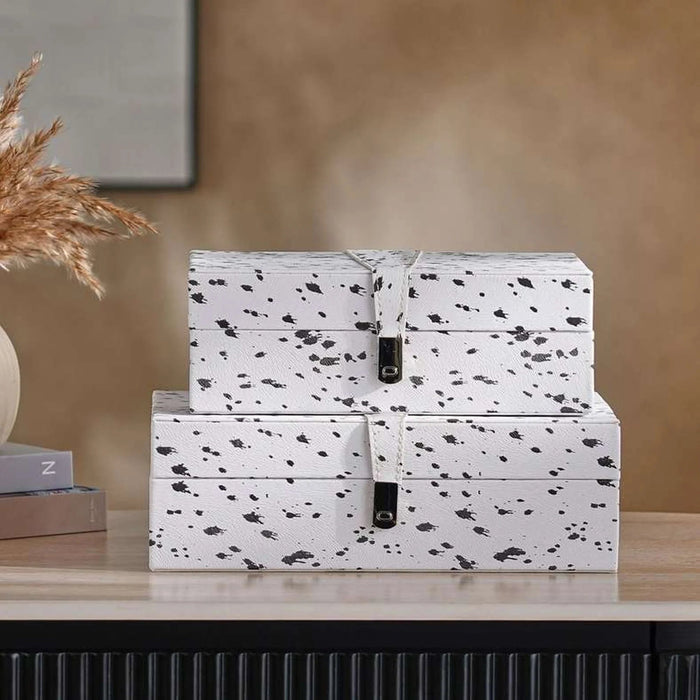 Mirage Pu Decor Box With Black Dots  26X16X8.6Cm- White Pan Home