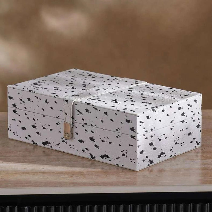 Mirage Pu Decor Box With Black Dots  26X16X8.6Cm- White Pan Home