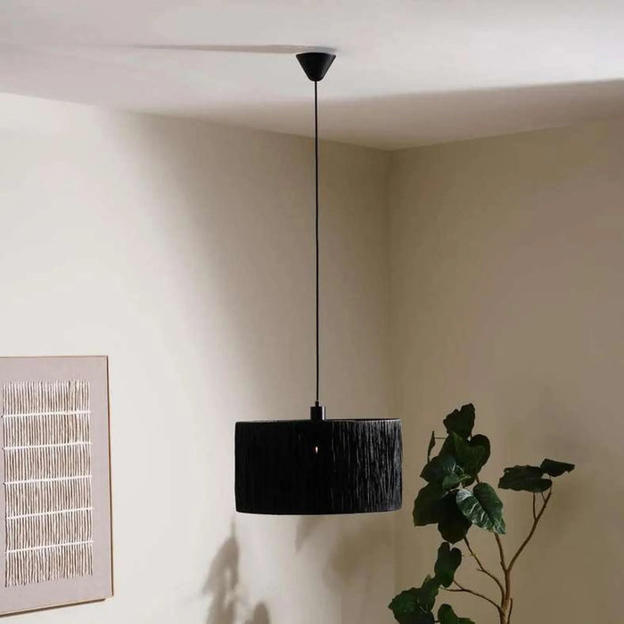 Misbah E27 Raffia Pendant Lamp Dia 48X185Cm - Black