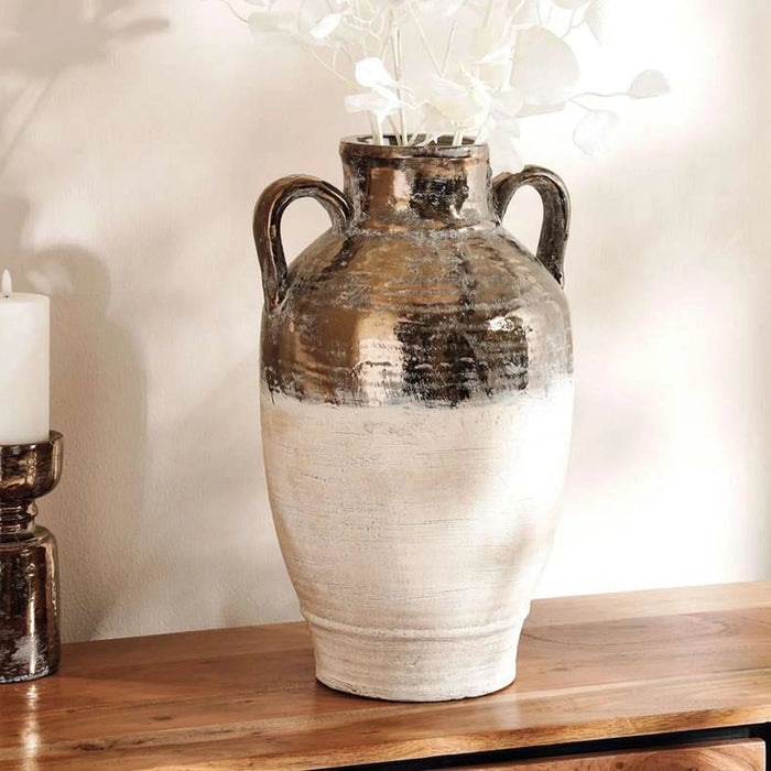 Mismo  Terracotta Two Tone Vase With Two Handles 27X27X50Cm - Gold