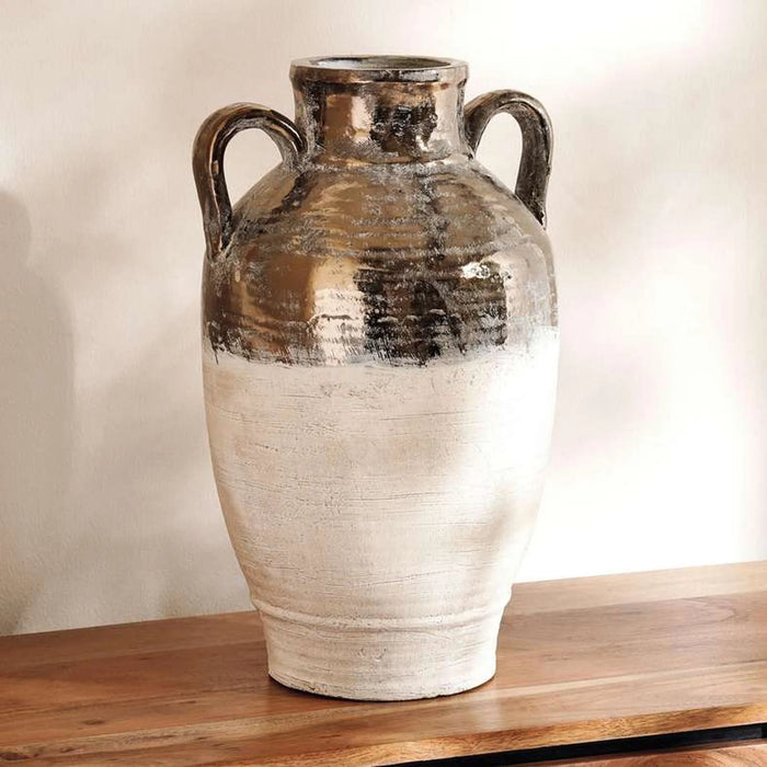 Mismo  Terracotta Two Tone Vase With Two Handles 27X27X50Cm - Gold