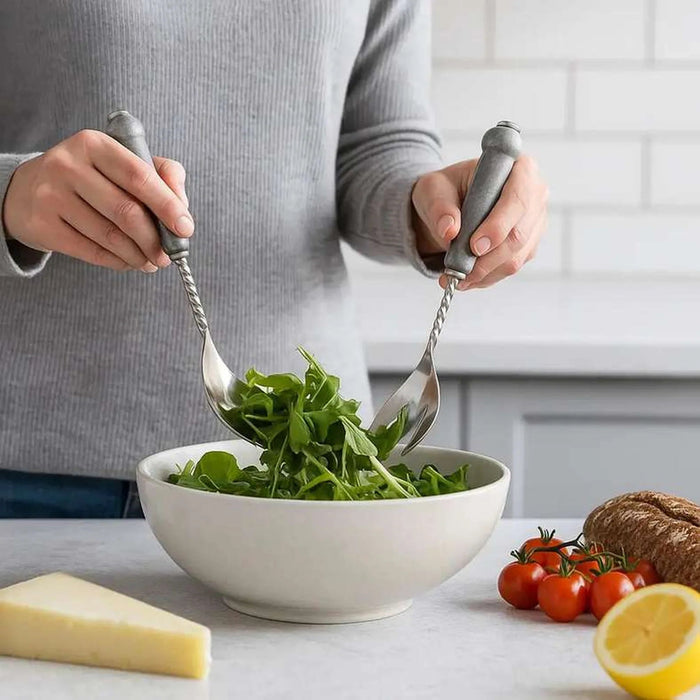 Mison 2-Piece Marble Salad Serving Set -Grey Pan Home