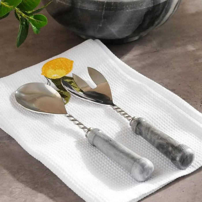Mison 2-Piece Marble Salad Serving Set -Grey Pan Home