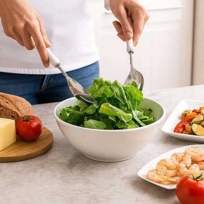 Mison 2-Piece Marble Salad Serving Set -White