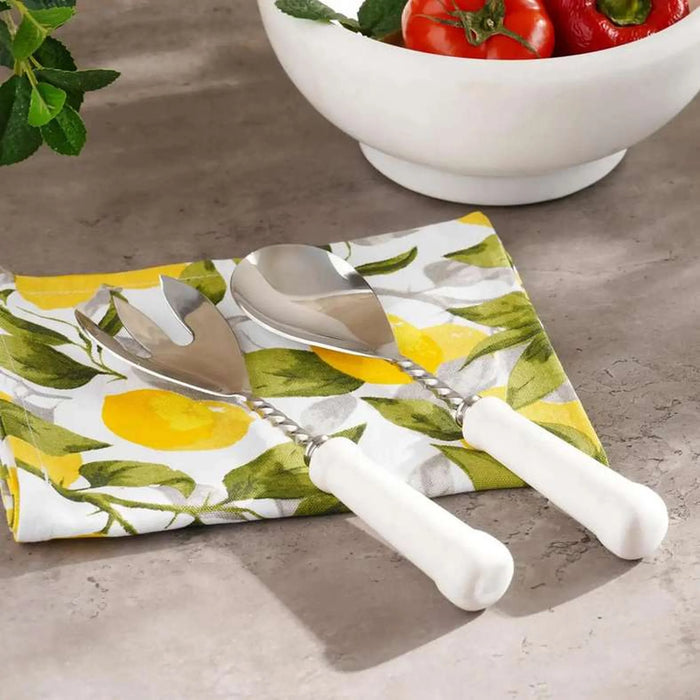 Mison 2-Piece Marble Salad Serving Set -White