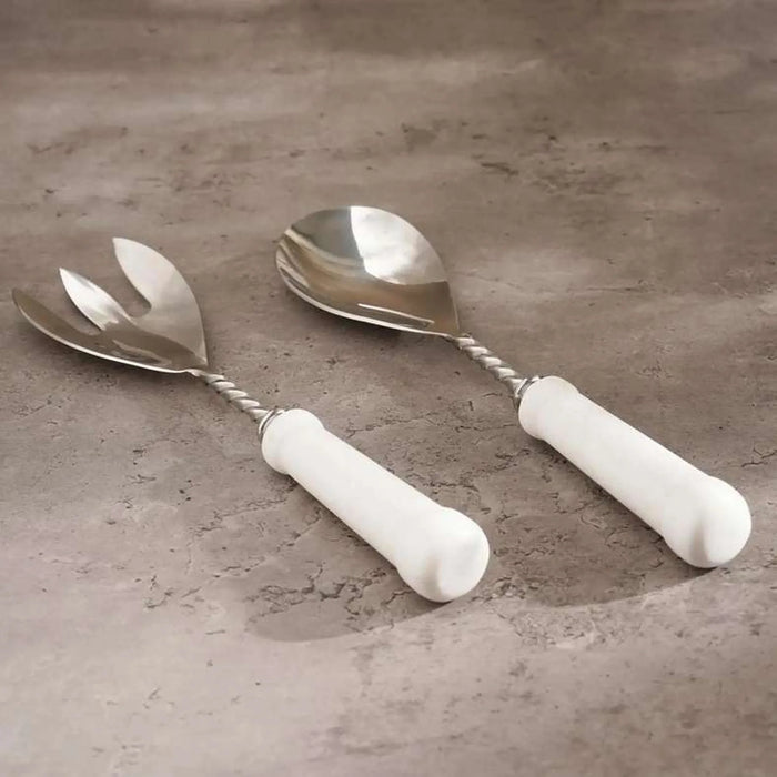 Mison 2-Piece Marble Salad Serving Set -White