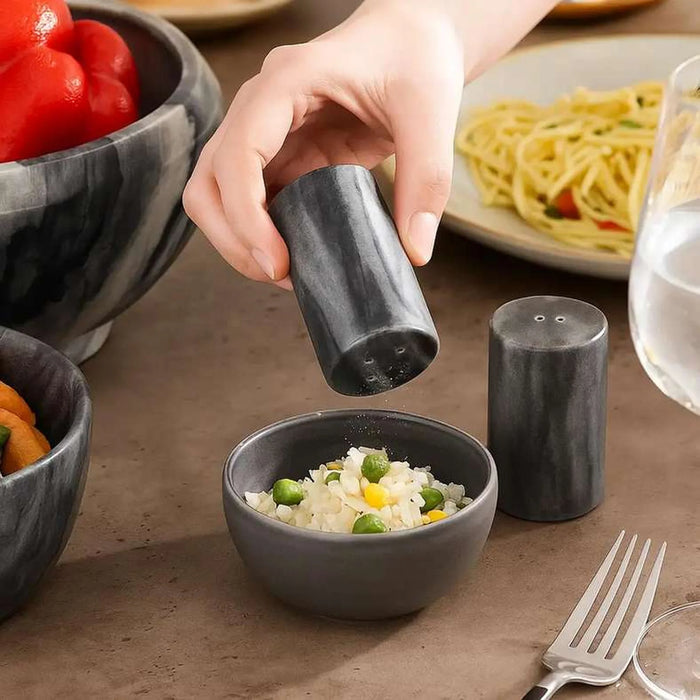 Mison 2-Piece Marble Salt Pepper Shaker Dia4X9Cm -Grey