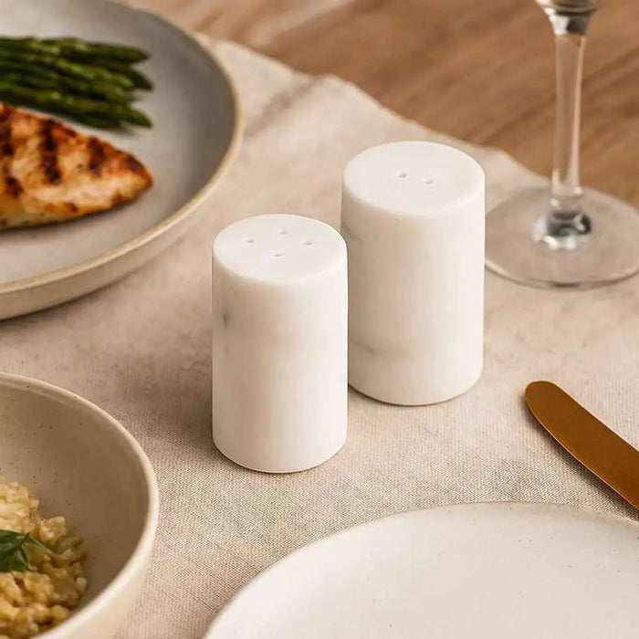 Mison 2-Piece Marble Salt Pepper Shaker Dia4X9Cm -White