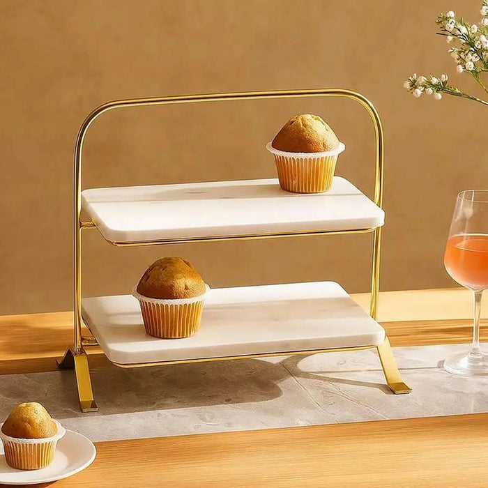 Mison 2-Tier Marble Cake Stand 36X20X36Cm -White