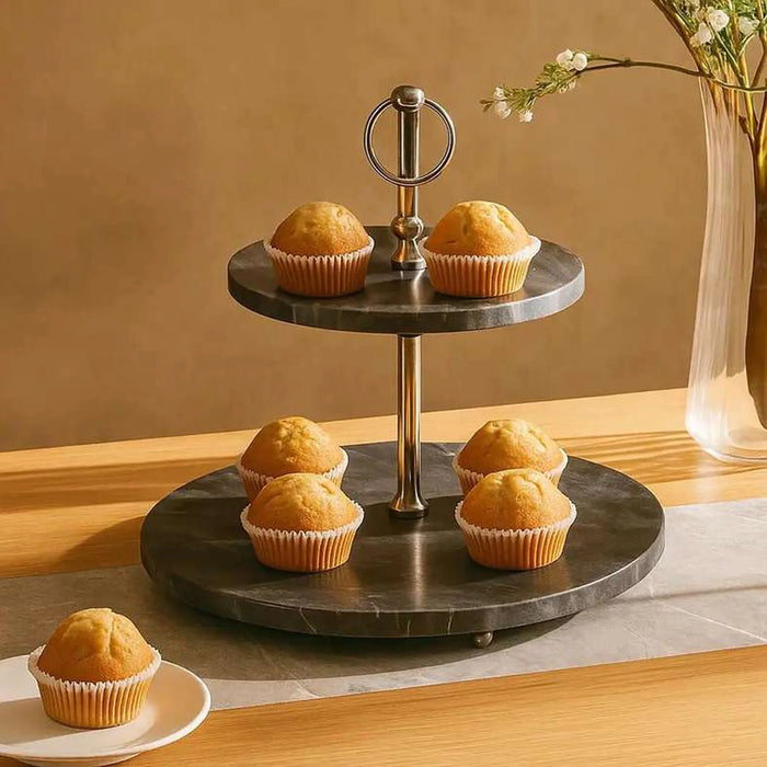 Mison 2-Tier Marble Cake Stand Dia30X33Cm -Grey