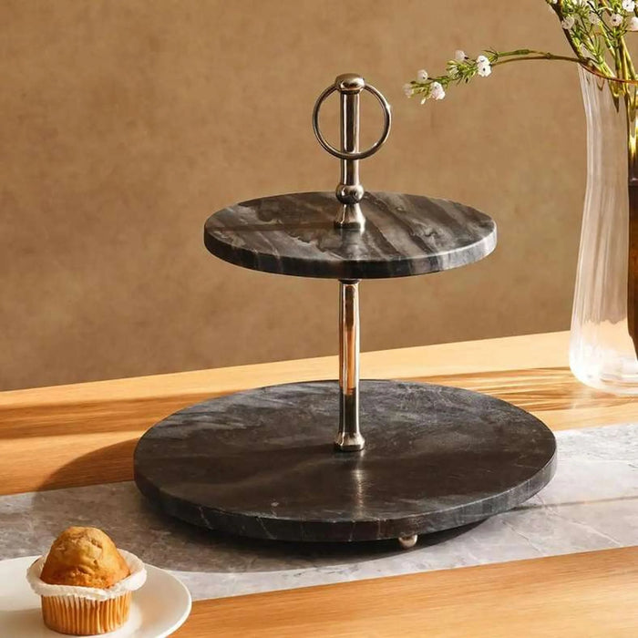 Mison 2-Tier Marble Cake Stand Dia30X33Cm -Grey