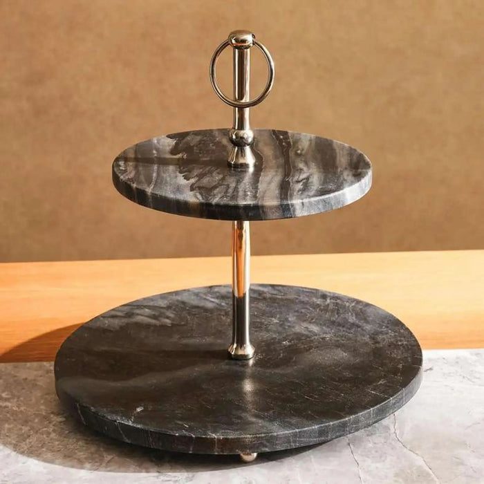 Mison 2-Tier Marble Cake Stand Dia30X33Cm -Grey