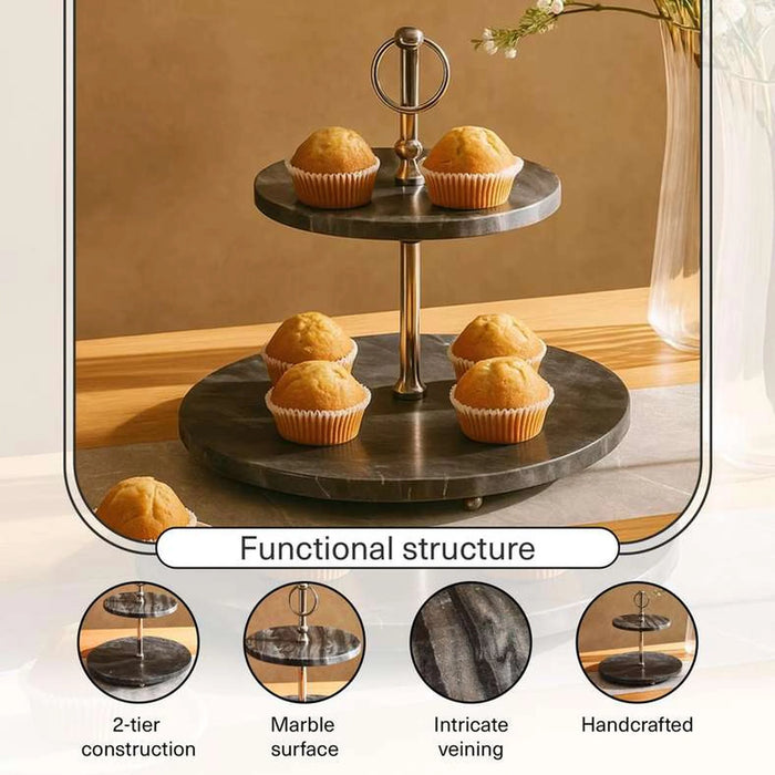 Mison 2-Tier Marble Cake Stand Dia30X33Cm -Grey