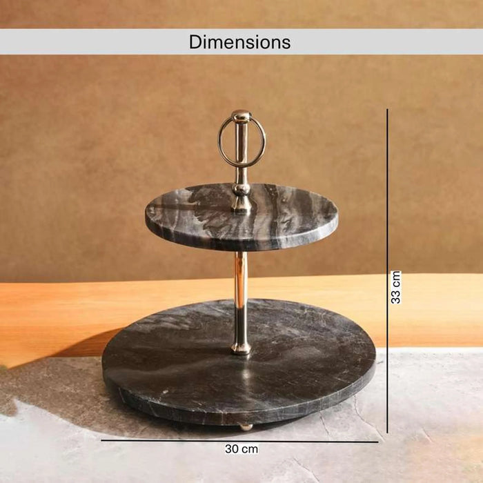 Mison 2-Tier Marble Cake Stand Dia30X33Cm -Grey