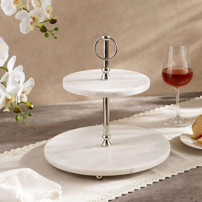 Mison 2-Tier Marble Cake Stand Dia30X33Cm -White