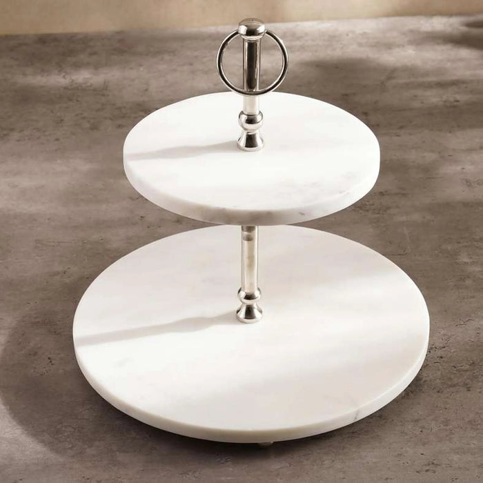 Mison 2-Tier Marble Cake Stand Dia30X33Cm -White