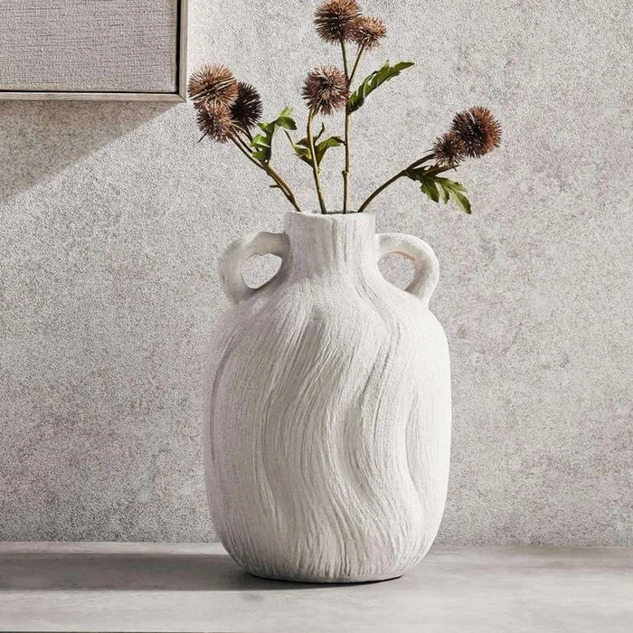 Miu Stoneware Vase With Two Handle 18.5X18.5X27.5Cm - White