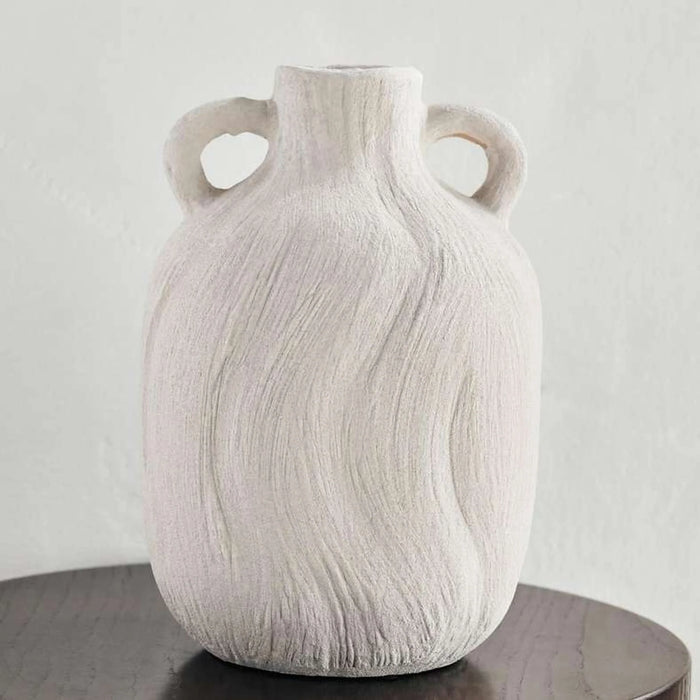 Miu Stoneware Vase With Two Handle 18.5X18.5X27.5Cm - White