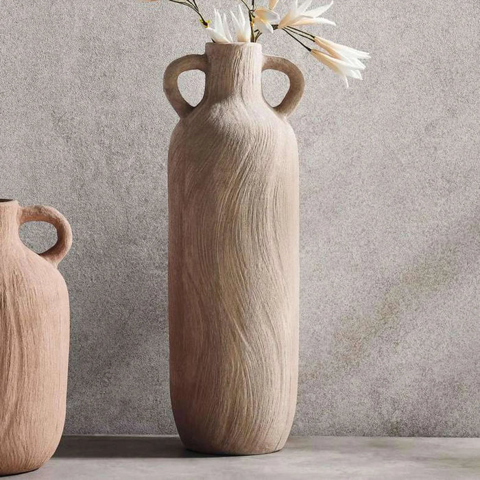 Miu Stoneware Vase With Two Handle 20.5X19X59Cm - Light Brown
