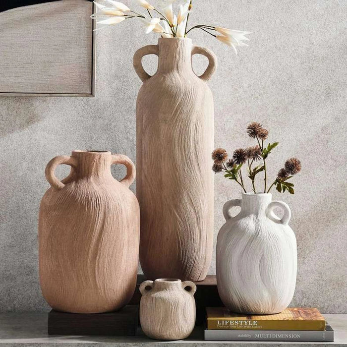 Miu Stoneware Vase With Two Handle 20.5X19X59Cm - Light Brown