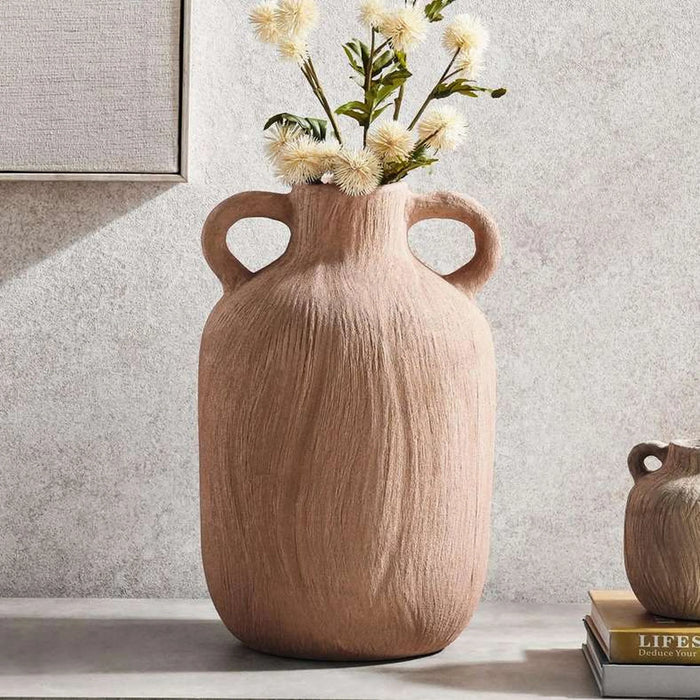 Miu Stoneware Vase With Two Handle 24X23.5X37.5Cm - Brown