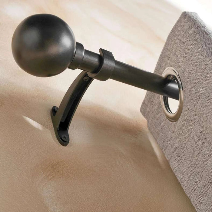 Modern Ball 19/16Mm Extendable Single Curtain Rod 70X122Cm - Black Matt