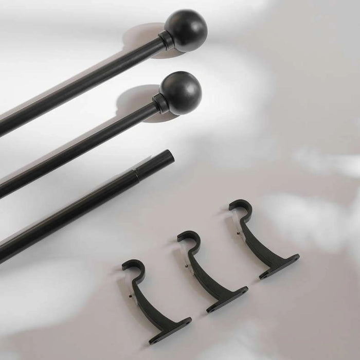 Modern Ball 19/16Mm Extendable Single Curtain Rod 70X122Cm - Black Matt