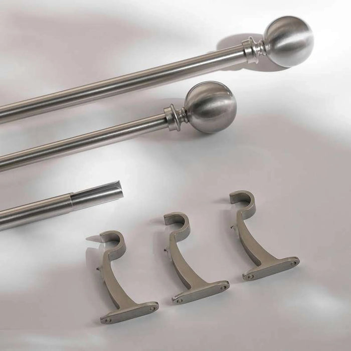 Modern Ball 19/16Mm Extendable Single Curtain Rod 70X122Cm - Satin Silver